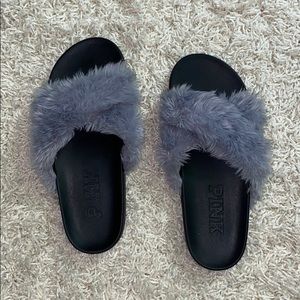 PINK Women's Victorias Secret Pink Fur Slides